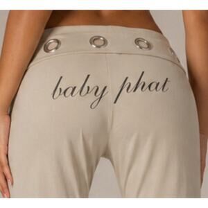 Baby Phat Beige Grommet Waist Flare Yoga Pants Y2K Stretch Wide Leg Low Rise XL